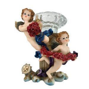 Angel Candle Holder Pillar Hand Painted 6" high Glass & Ceramic Vintage 1565